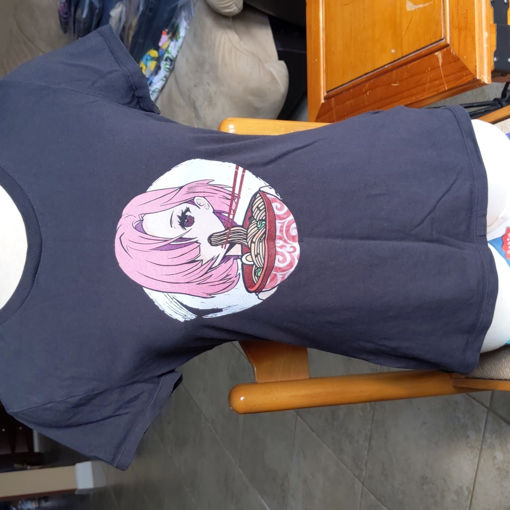 Anime Ramen Girl Small Black T-Shirt